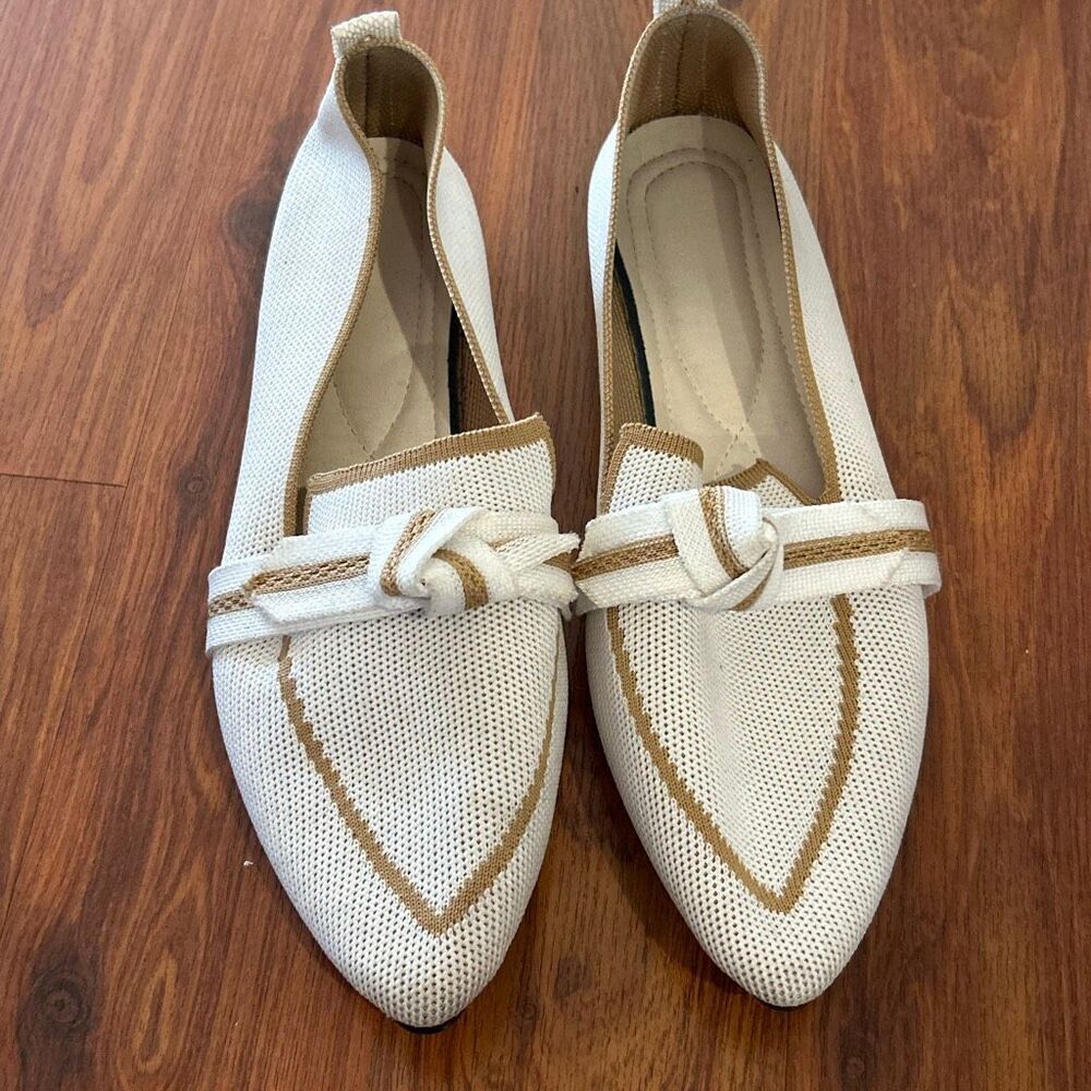 Ivory Beige Vivai style loafer flat knit sneakers casual shoes women's Size 11
